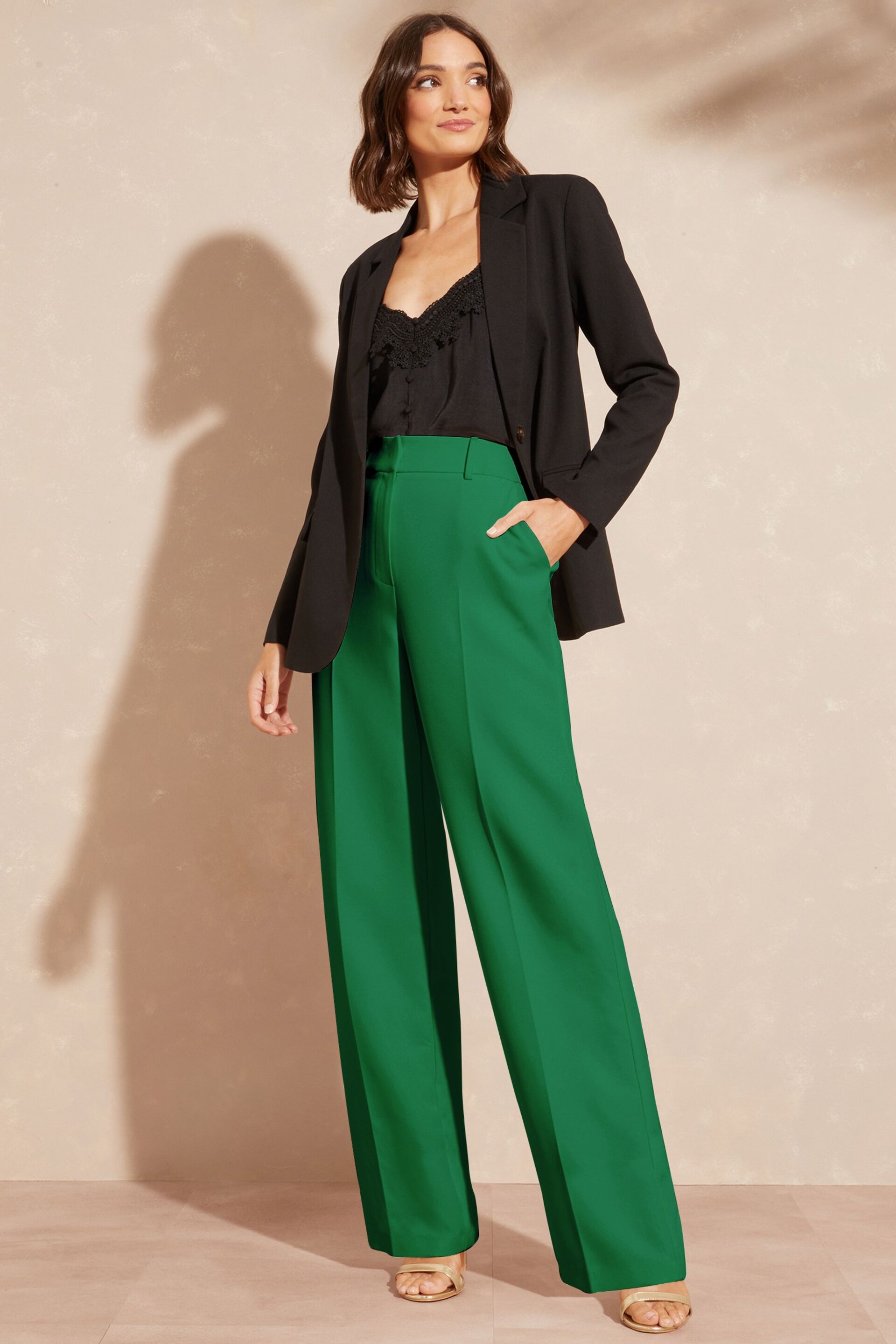 Love & Roses Green High Waist Wide Leg Tailored Trousers - Image 4 of 4