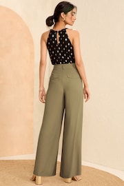 Love & Roses Khaki Green Petite Tie Front Wide Leg Trousers - Image 4 of 4
