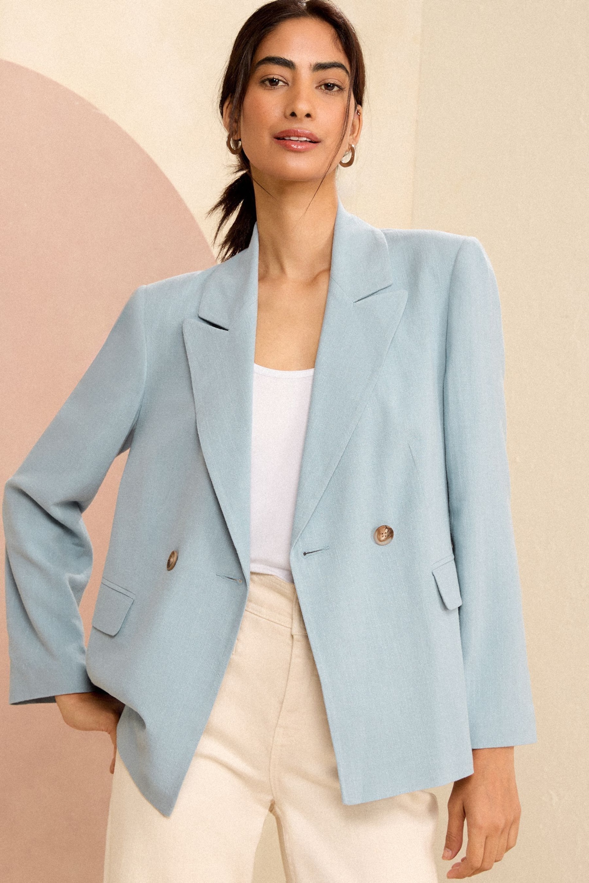 Love & Roses Light Blue Tailored Blazer With Linen - Image 1 of 4