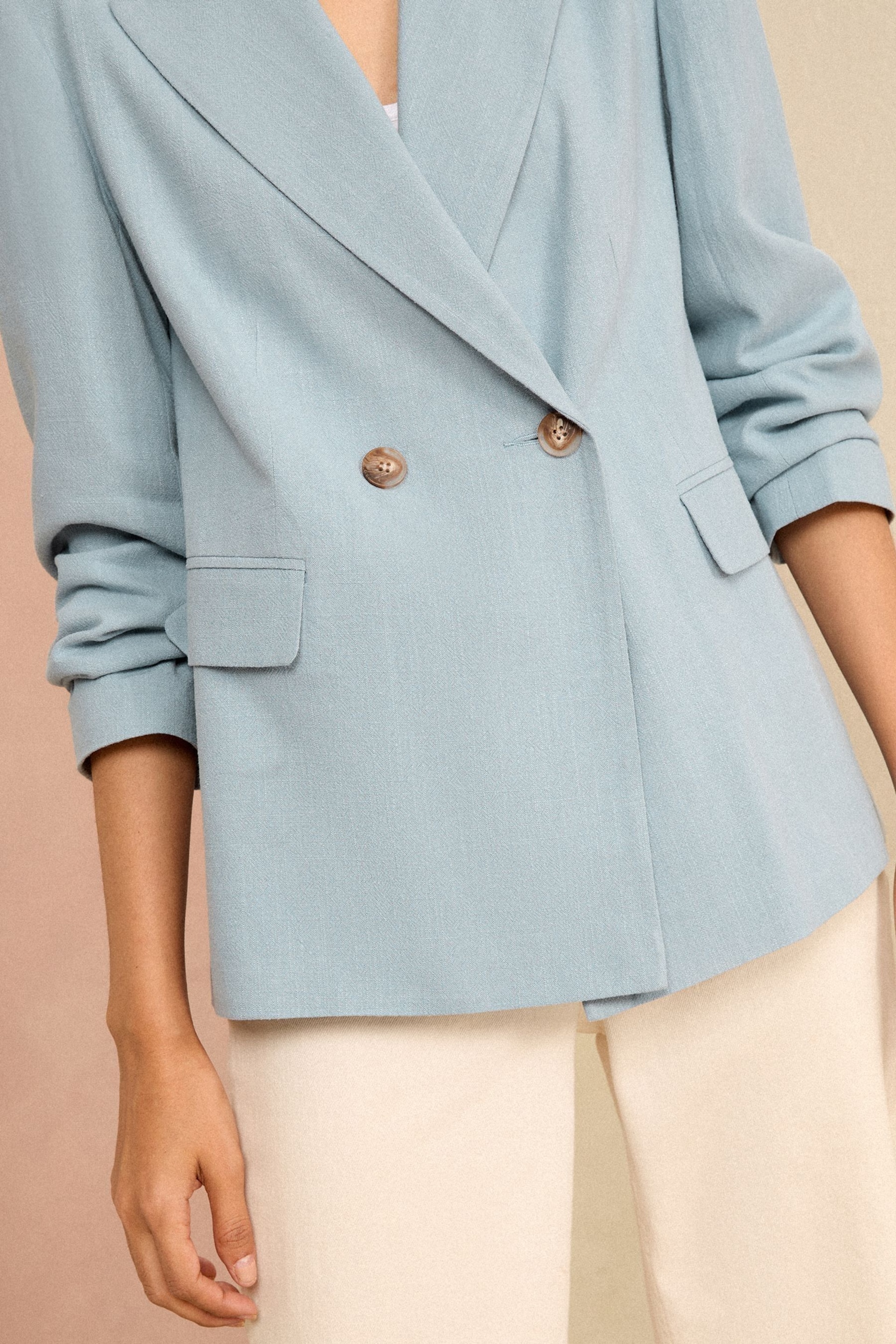 Love & Roses Light Blue Tailored Blazer With Linen - Image 2 of 4