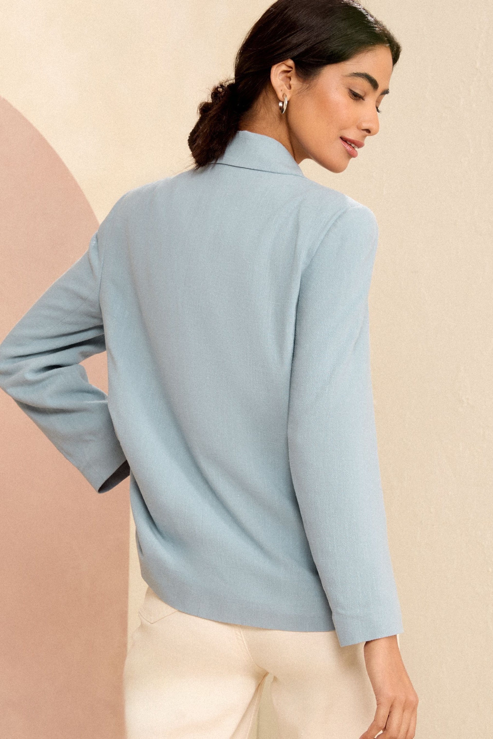Love & Roses Light Blue Tailored Blazer With Linen - Image 3 of 4