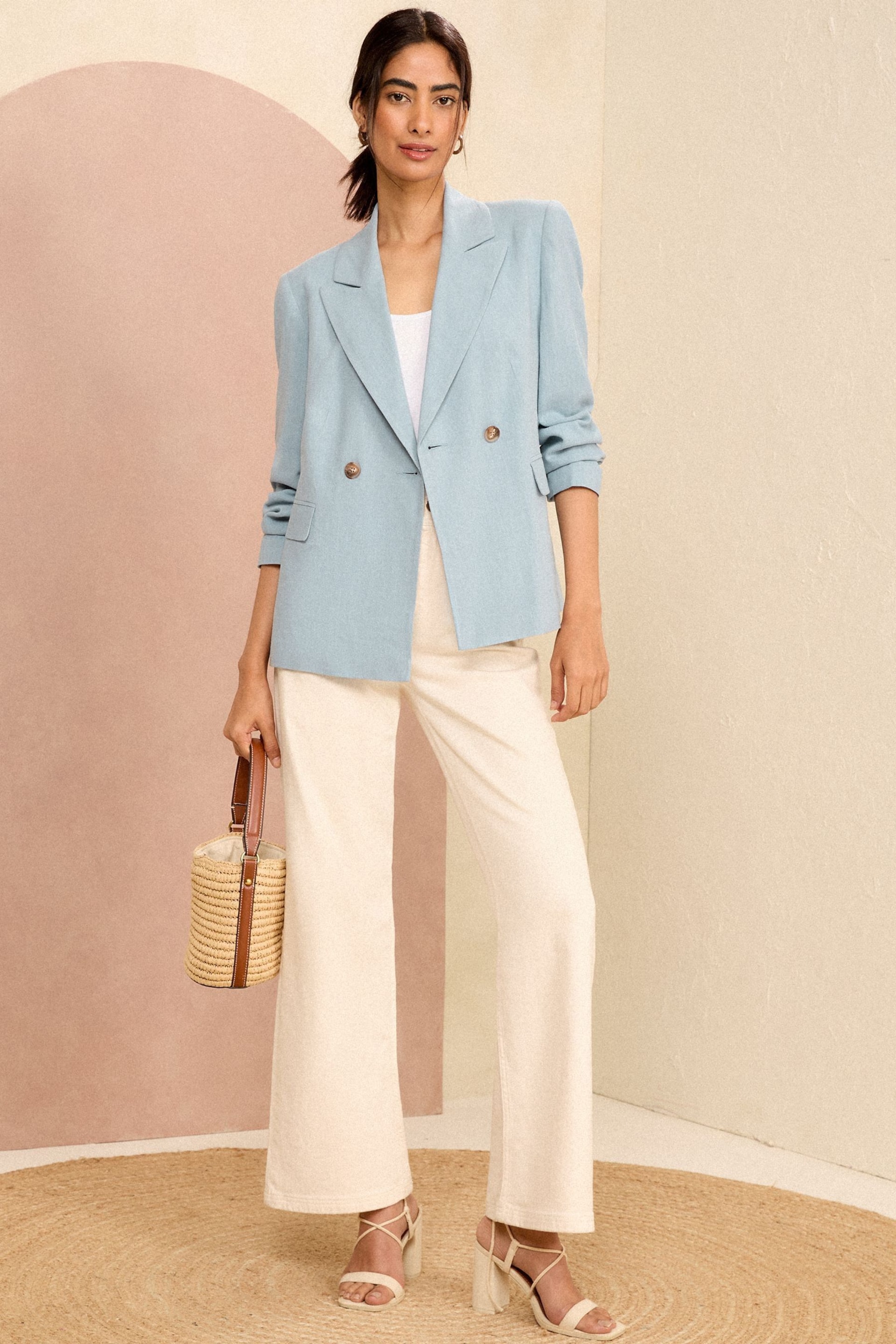 Love & Roses Light Blue Tailored Blazer With Linen - Image 4 of 4