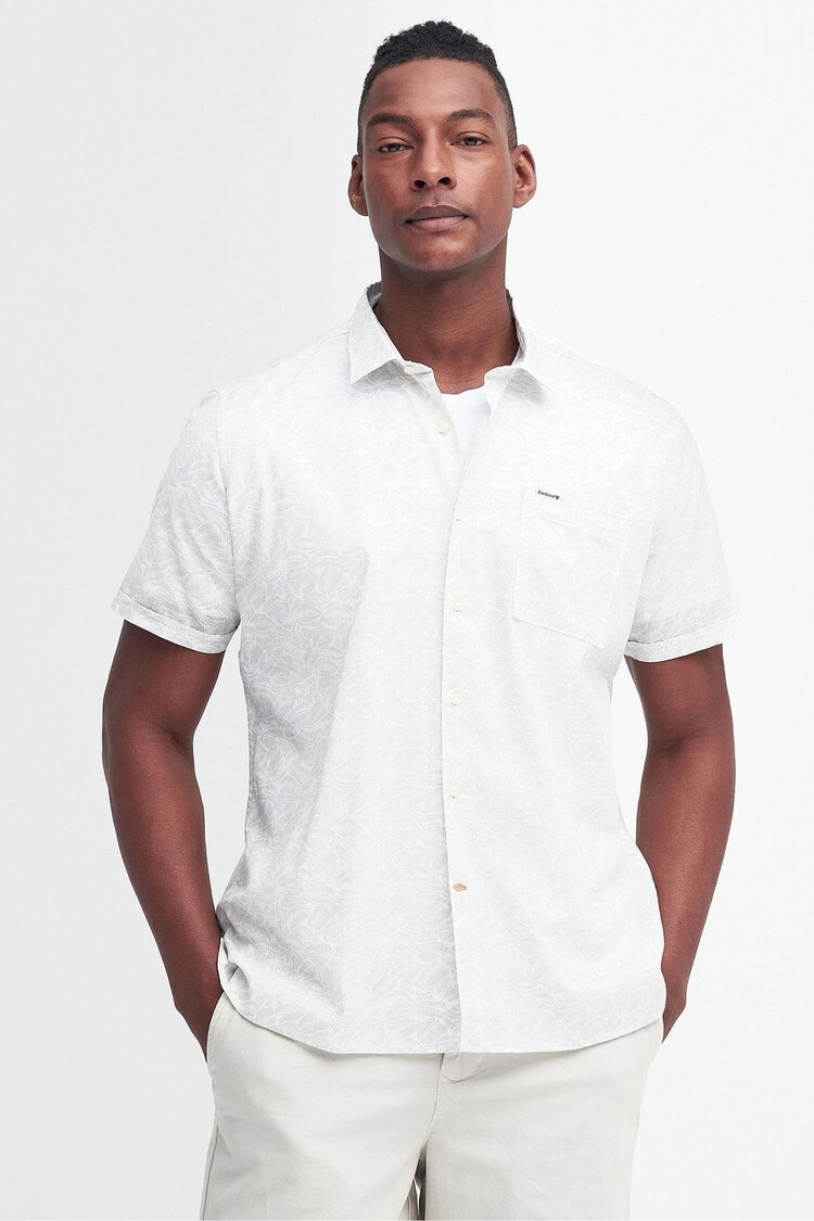 Barbour® Ecru White Horsehill Leaf Print Short Sleeve 100% Cotton Shirt - Image 1 of 6