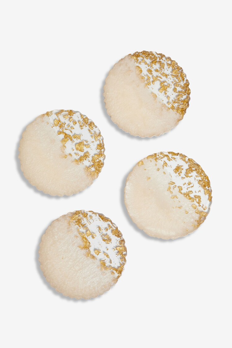 Lipsy 4 Pack White/Gold Agate Resin Coasters - Image 1 of 1