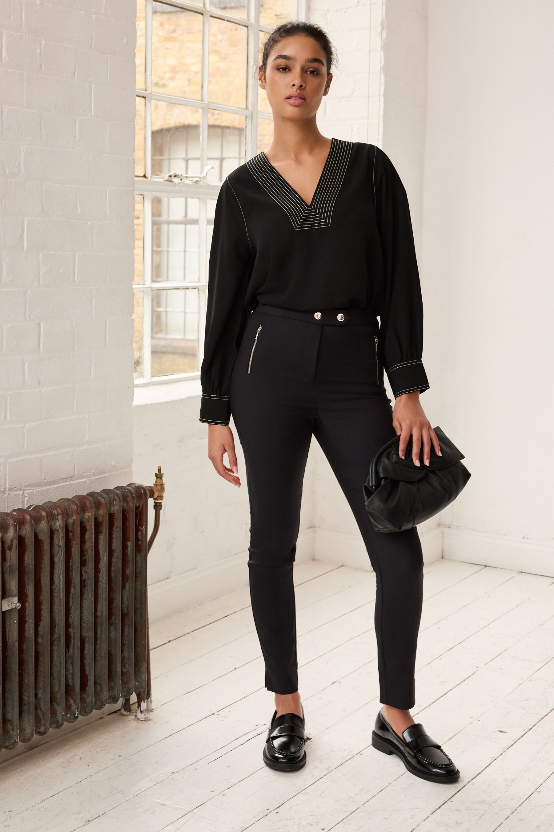 Buy Black Zipped Detail Skinny Trousers from Next Luxembourg