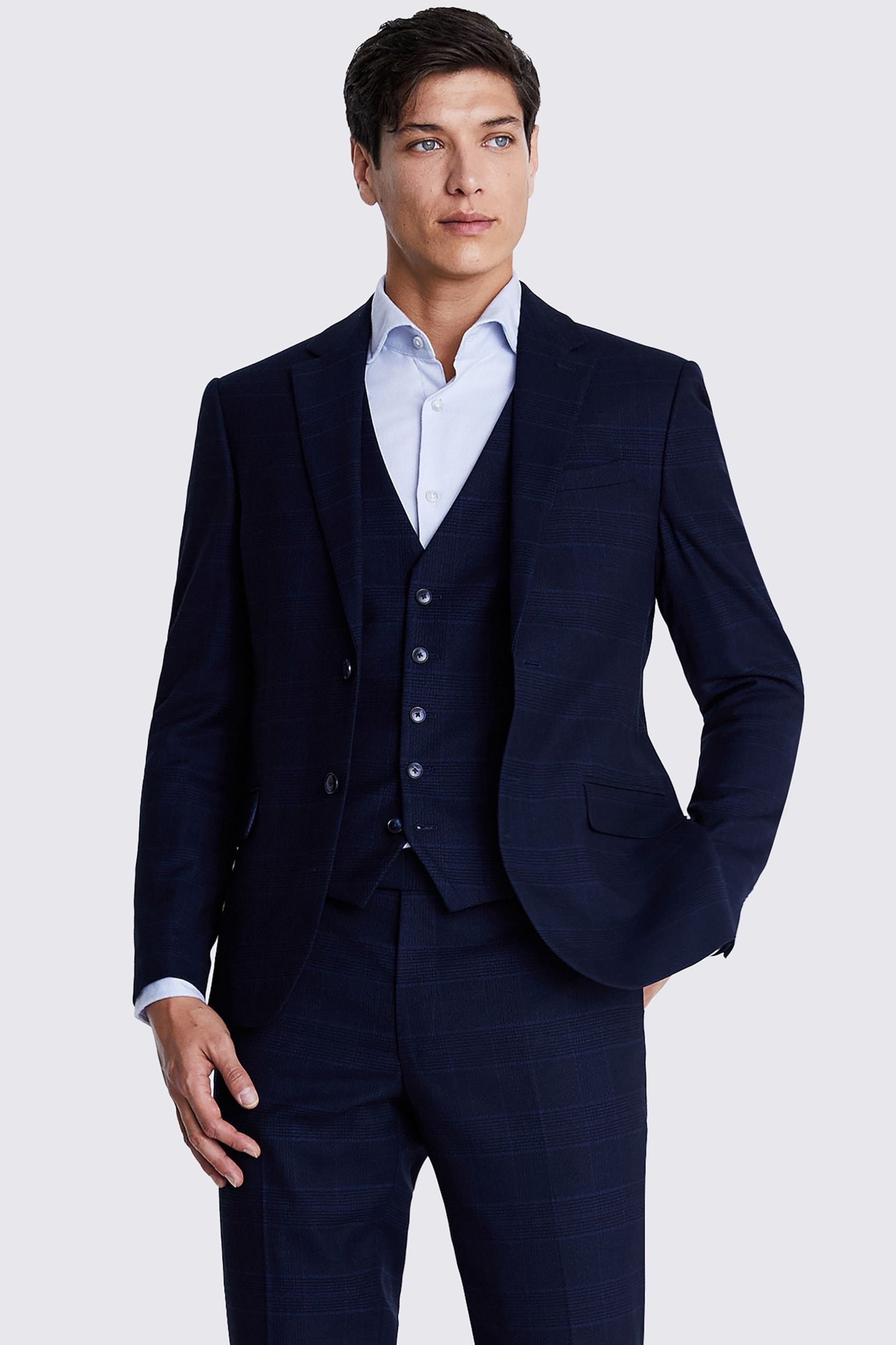 MOSS Ink Blue Slim Fit Check Jacket - Image 1 of 7