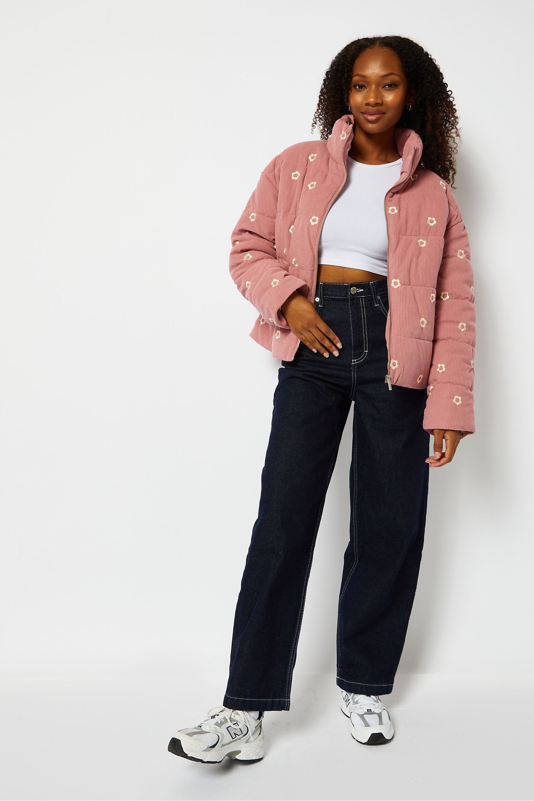 Embroidered puffer jacket discount