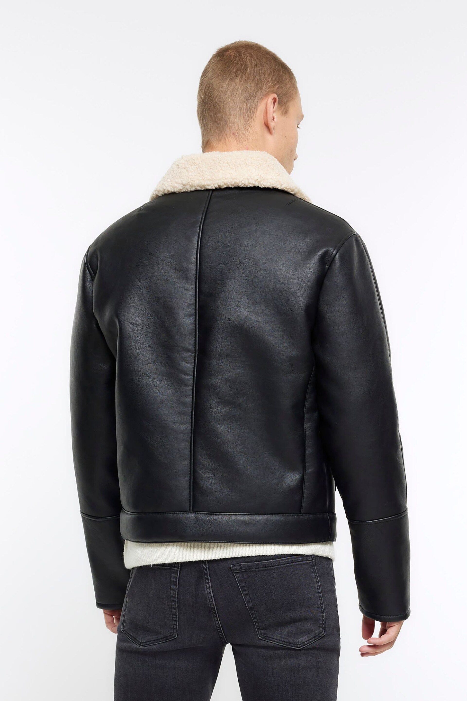 River Island Black PU Aviator Jacket - Image 2 of 6