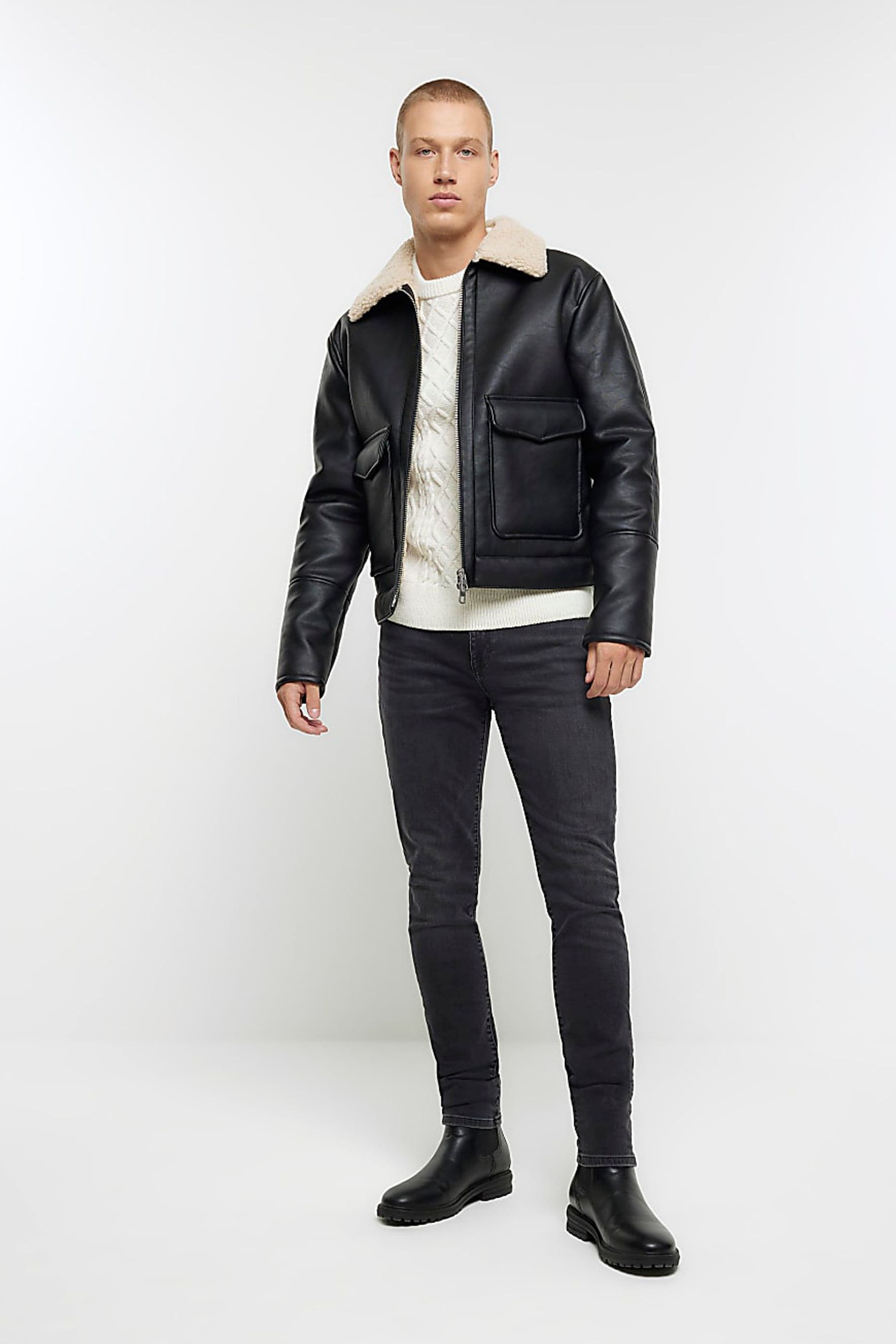 Black pu aviator jacket store