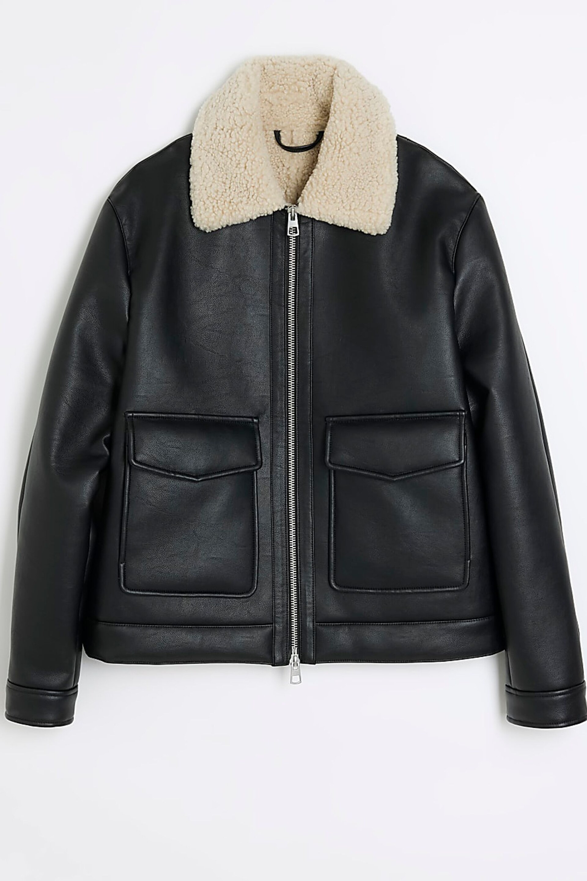 River Island Black PU Aviator Jacket - Image 5 of 6