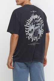 River Island Black OS Gothic Washed Skull T-Shirt - Image 1 of 6
