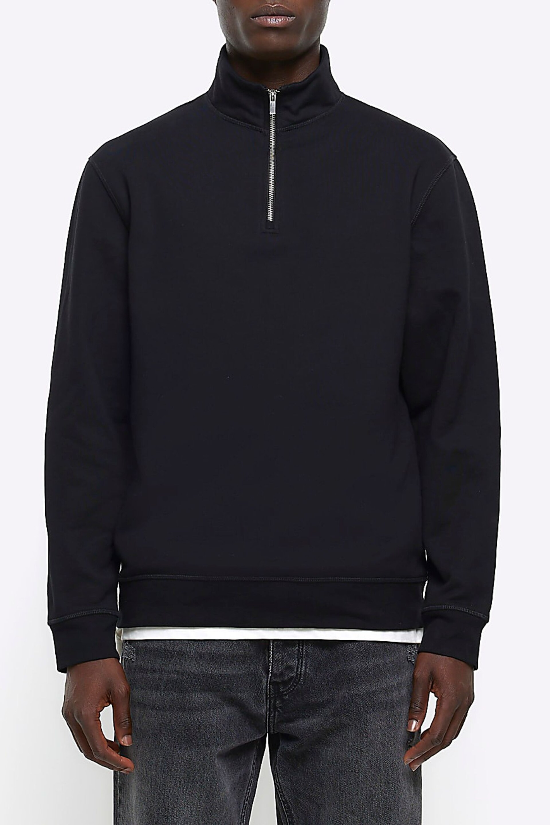 River Island Black Funnel Neck Polo Hoodie - Image 1 of 4