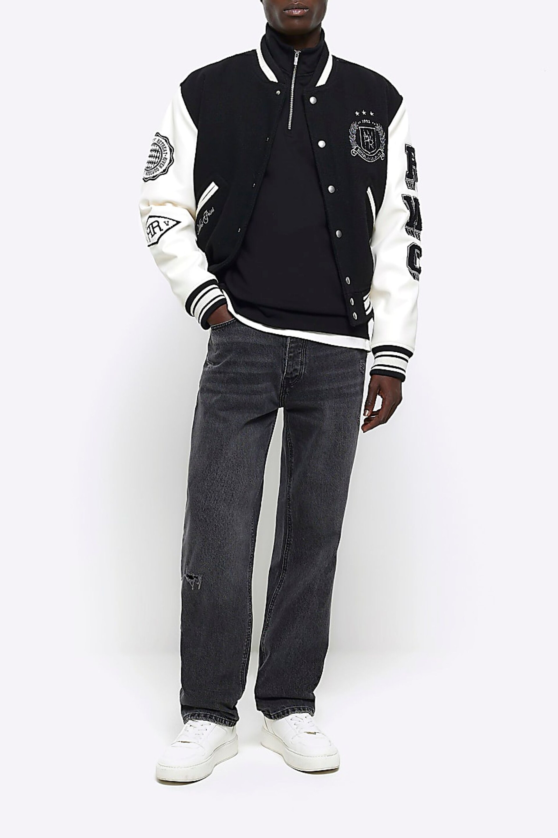 River Island Black Funnel Neck Polo Hoodie - Image 3 of 4
