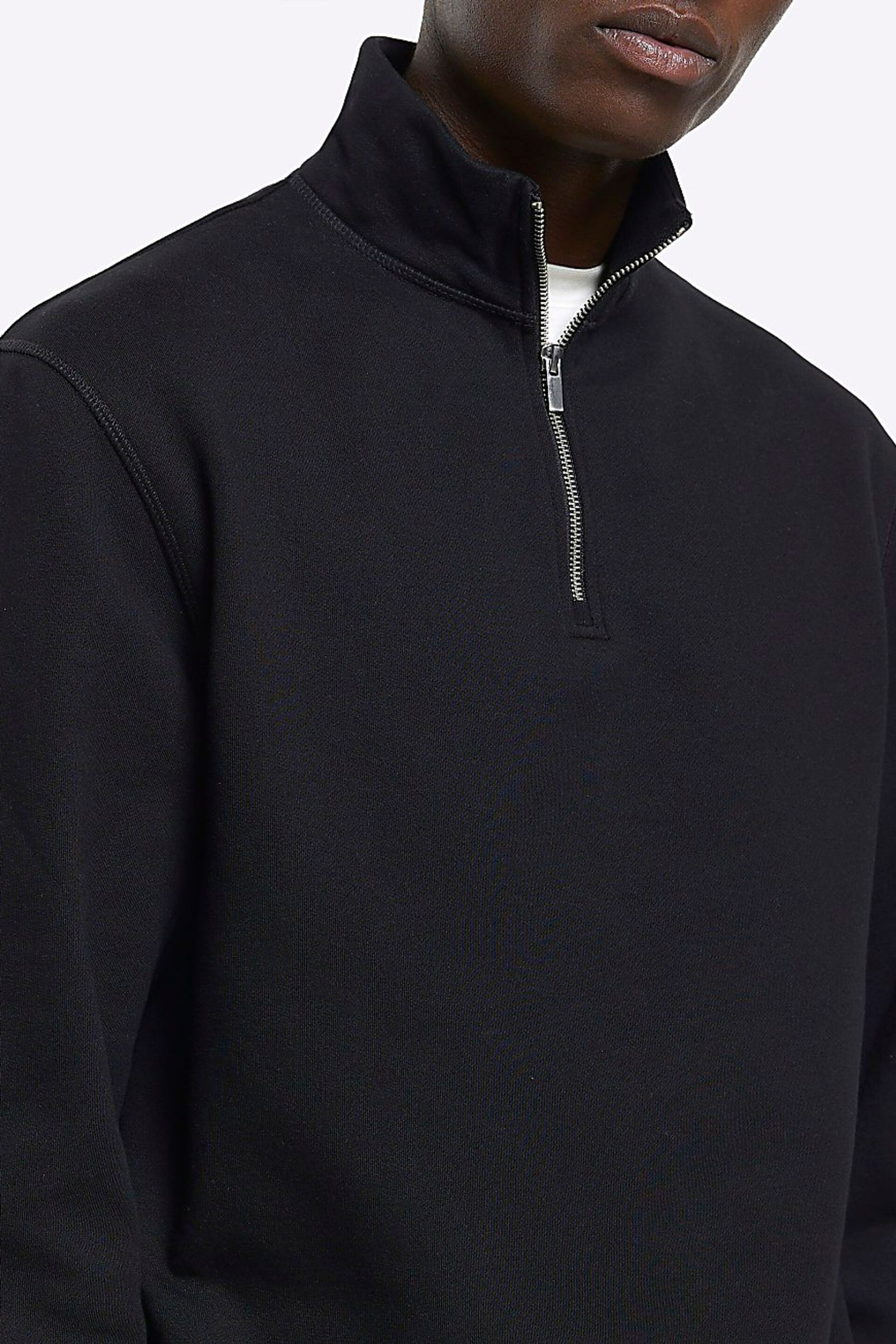 River Island Black Funnel Neck Polo Hoodie - Image 4 of 4