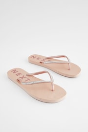 Rose Gold Jewelled Beach Flip Flops - Image 1 of 5