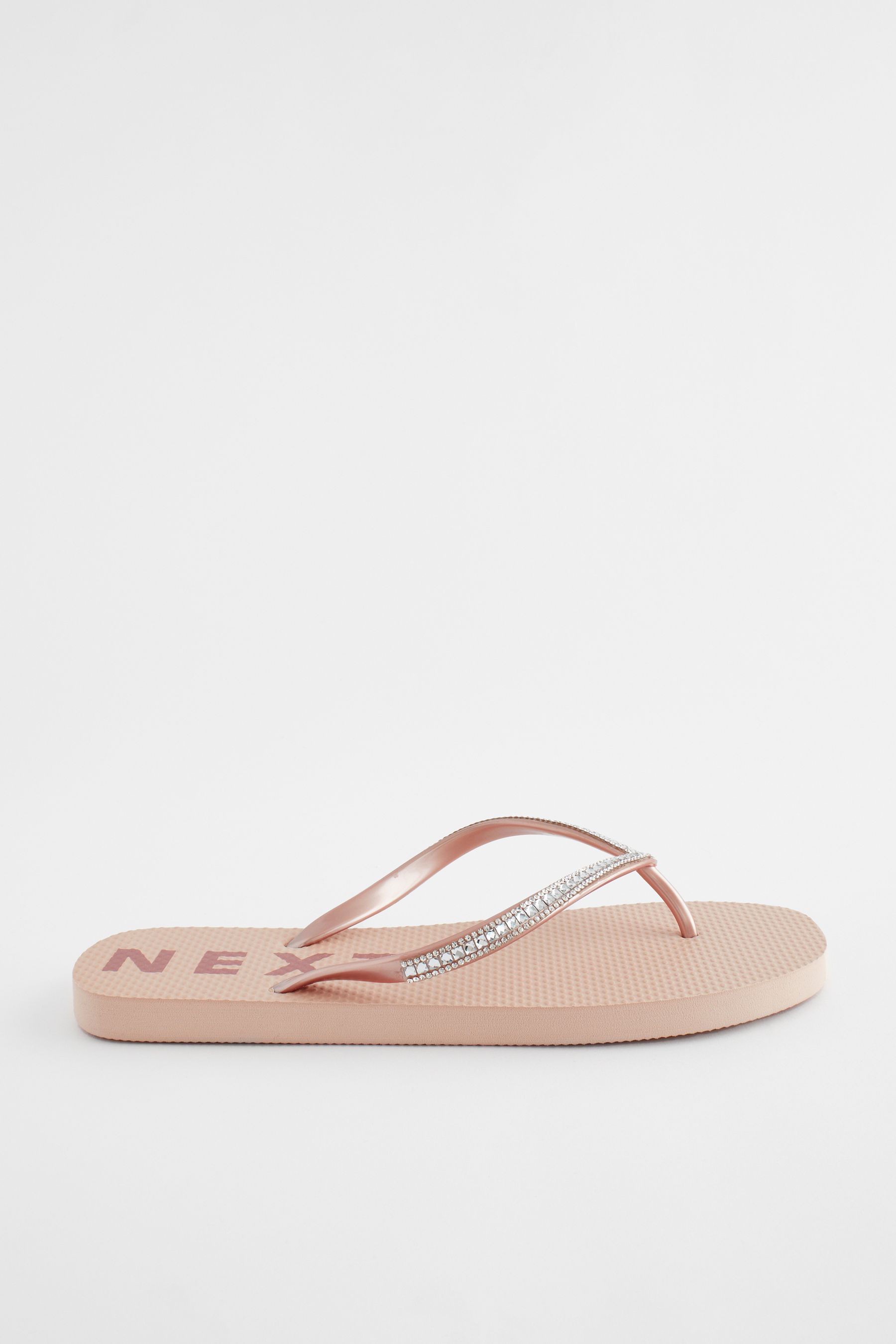 Rose Gold Jewelled Beach Flip Flops