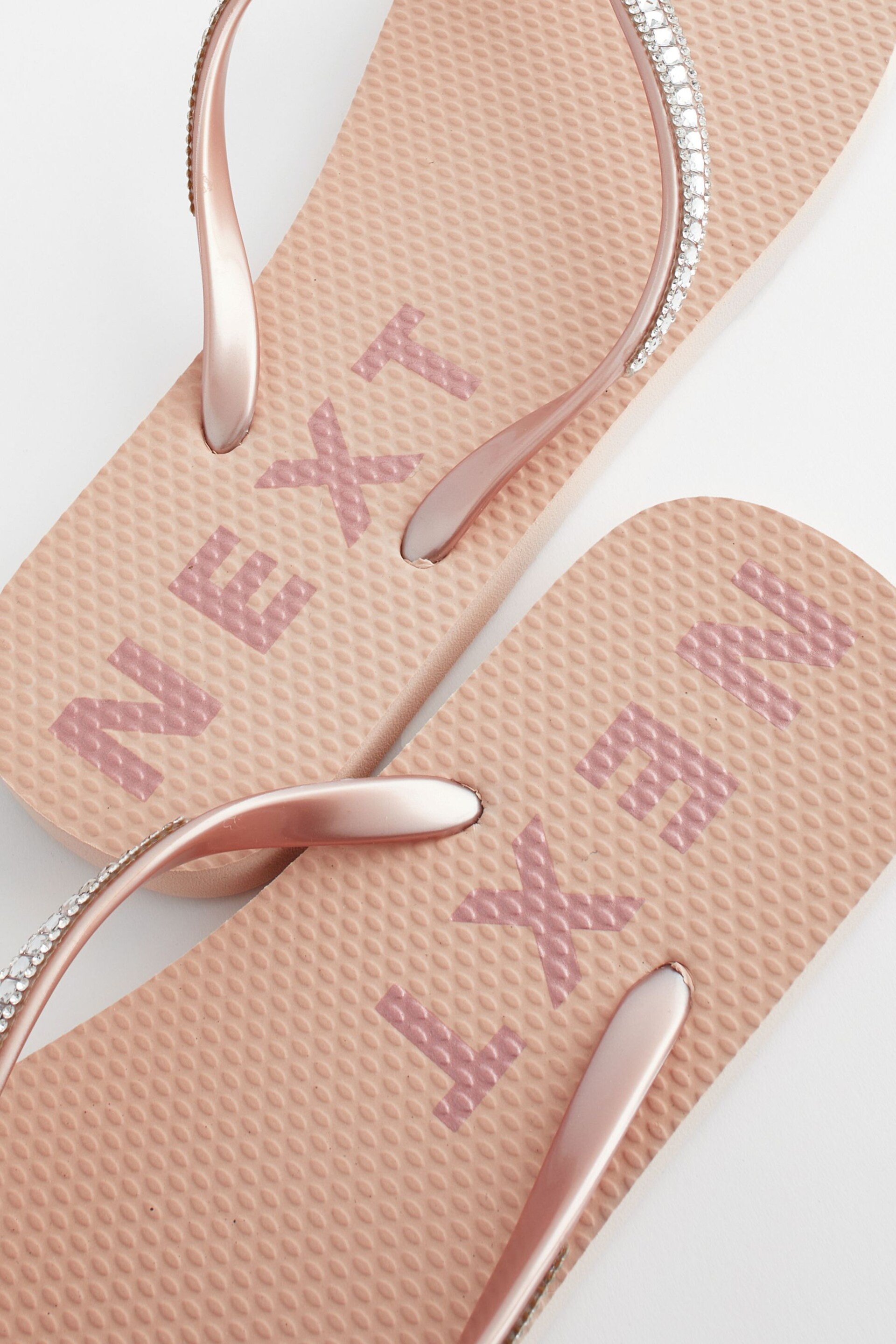 Rose Gold Jewelled Beach Flip Flops - Image 4 of 5