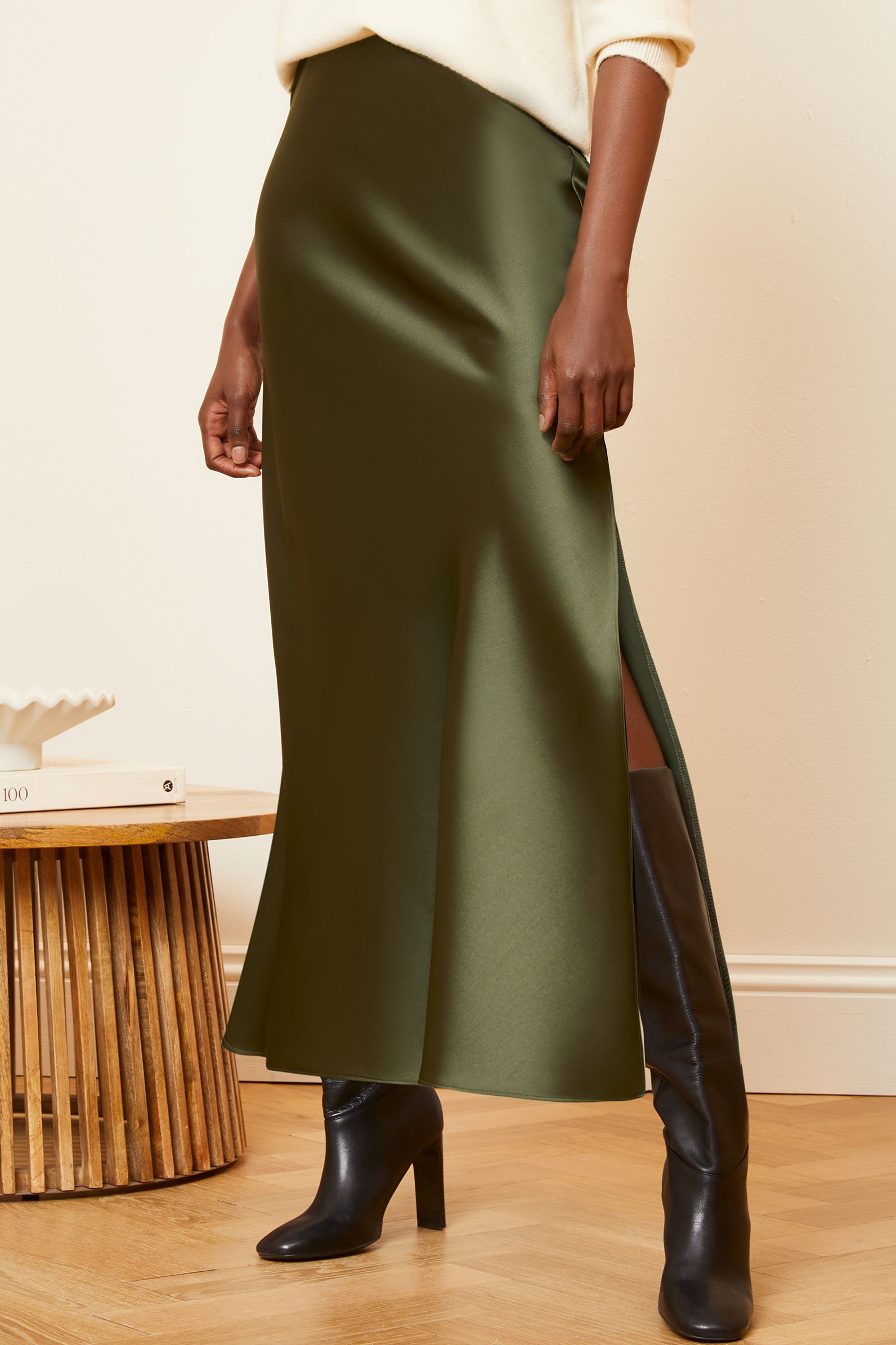 Khaki bias cut skirt clearance