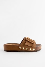 Tan Brown Buckle Clog Mule Sandals - Image 2 of 5