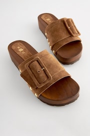 Tan Brown Buckle Clog Mule Sandals - Image 3 of 5