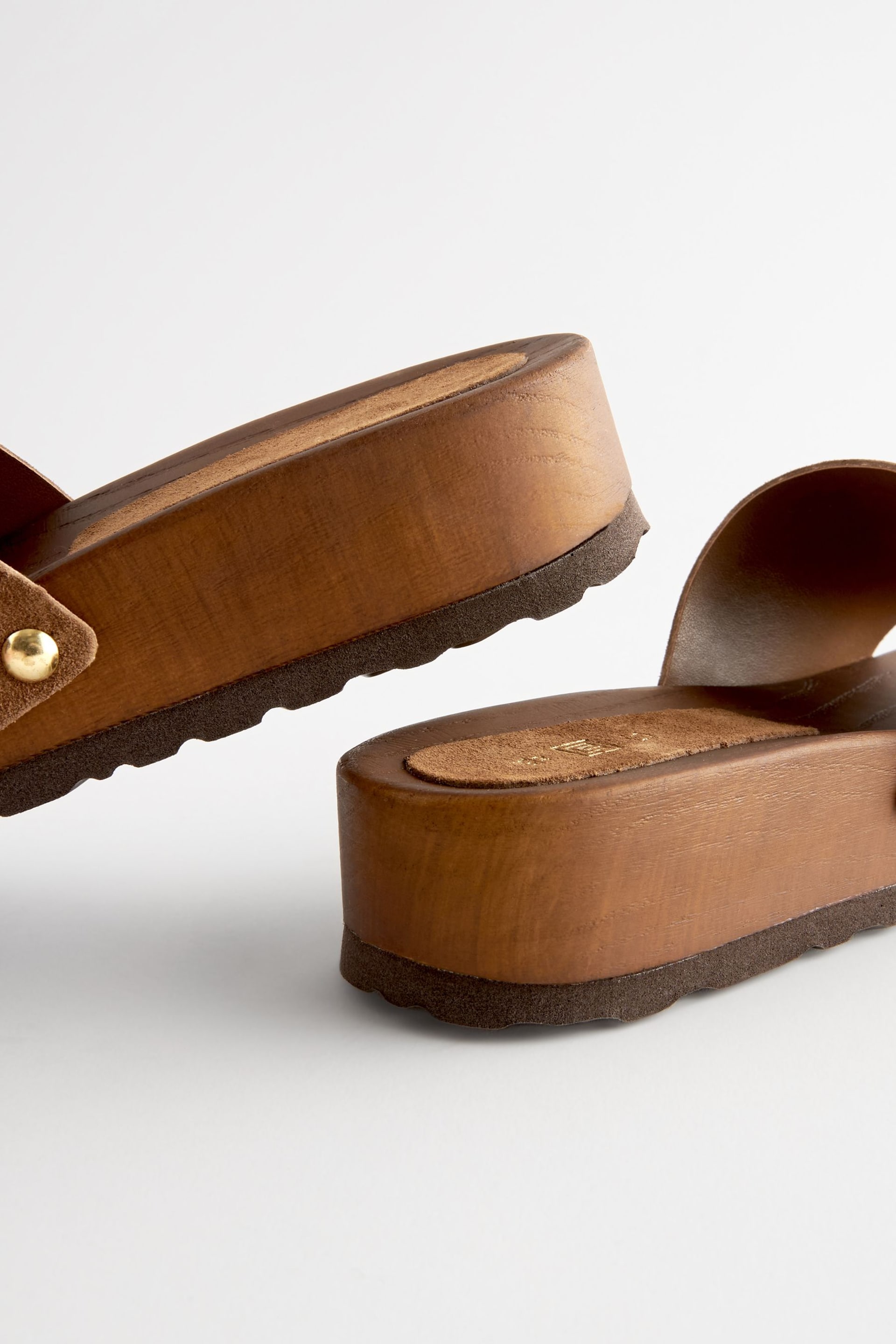 Tan Brown Buckle Clog Mule Sandals - Image 5 of 5