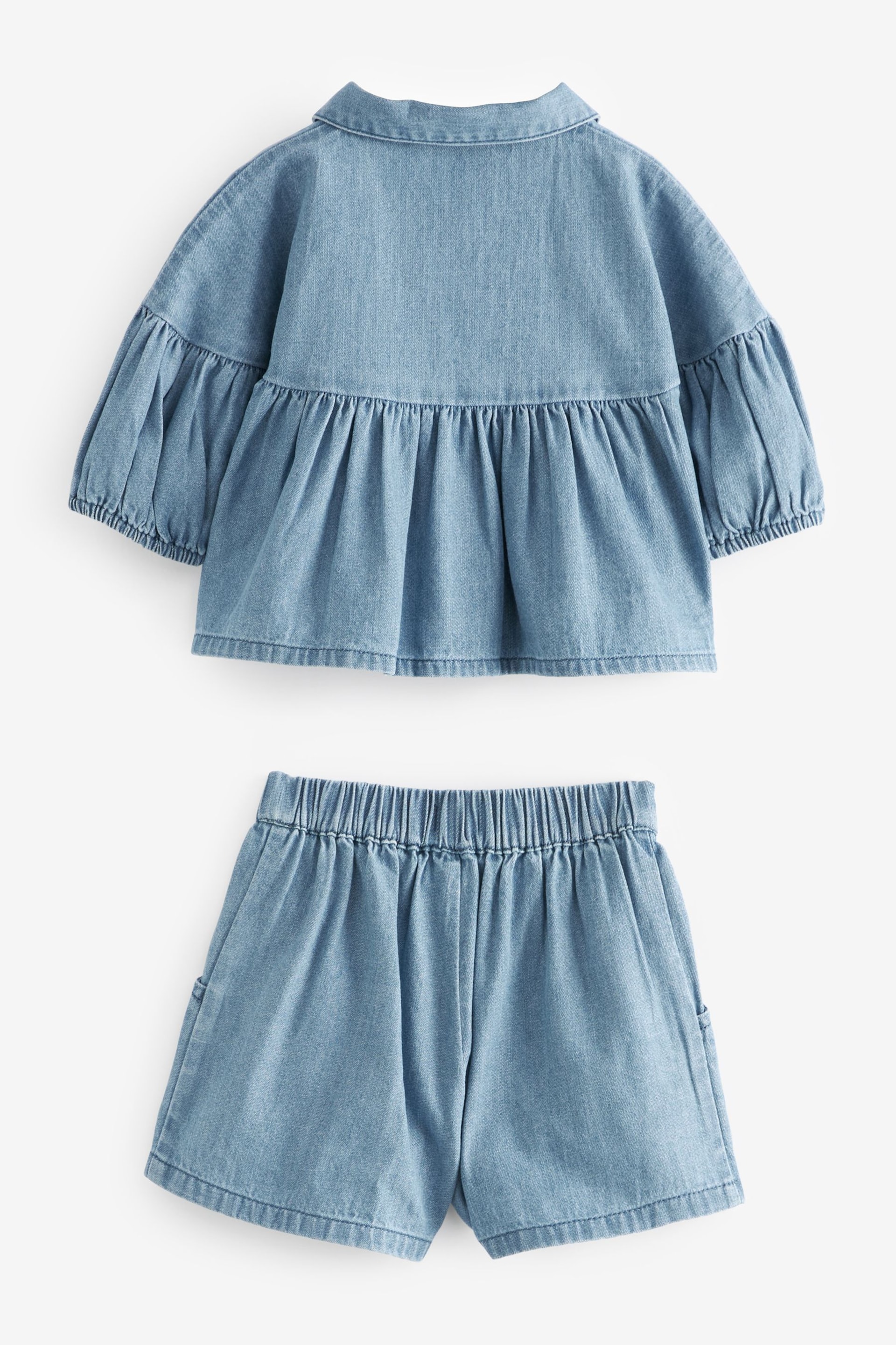 Blue Denim Blouse And Shorts Co-ord Set (3mths-8yrs) - Image 5 of 7
