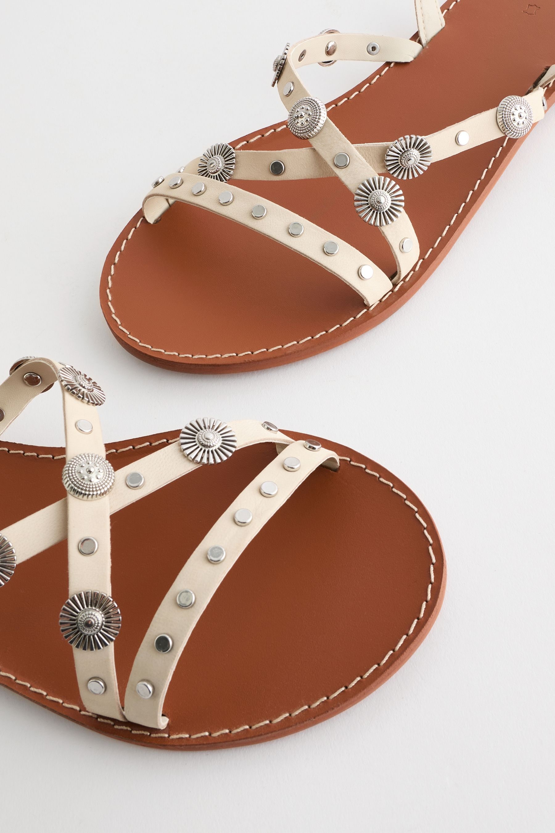 Buy Bone Leather Studded Flat Sandals from the Next UK online shop