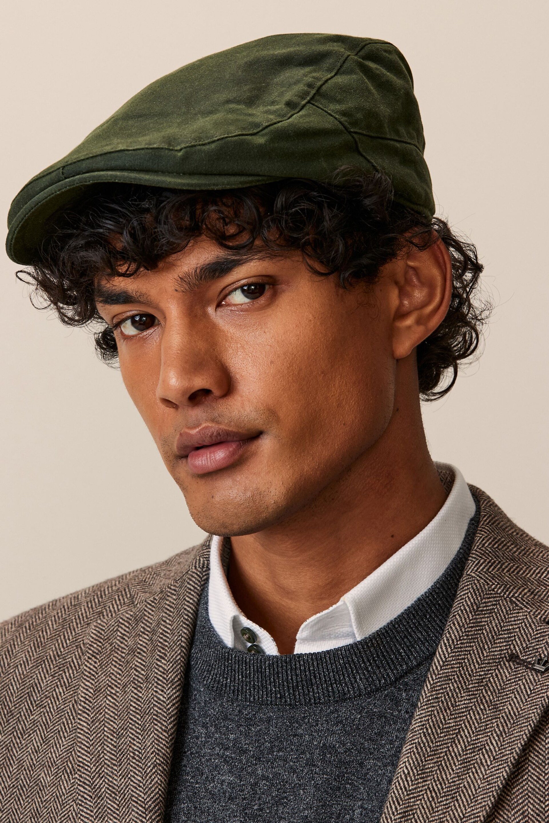 Green Waxed Cotton Flat Cap - Image 1 of 6