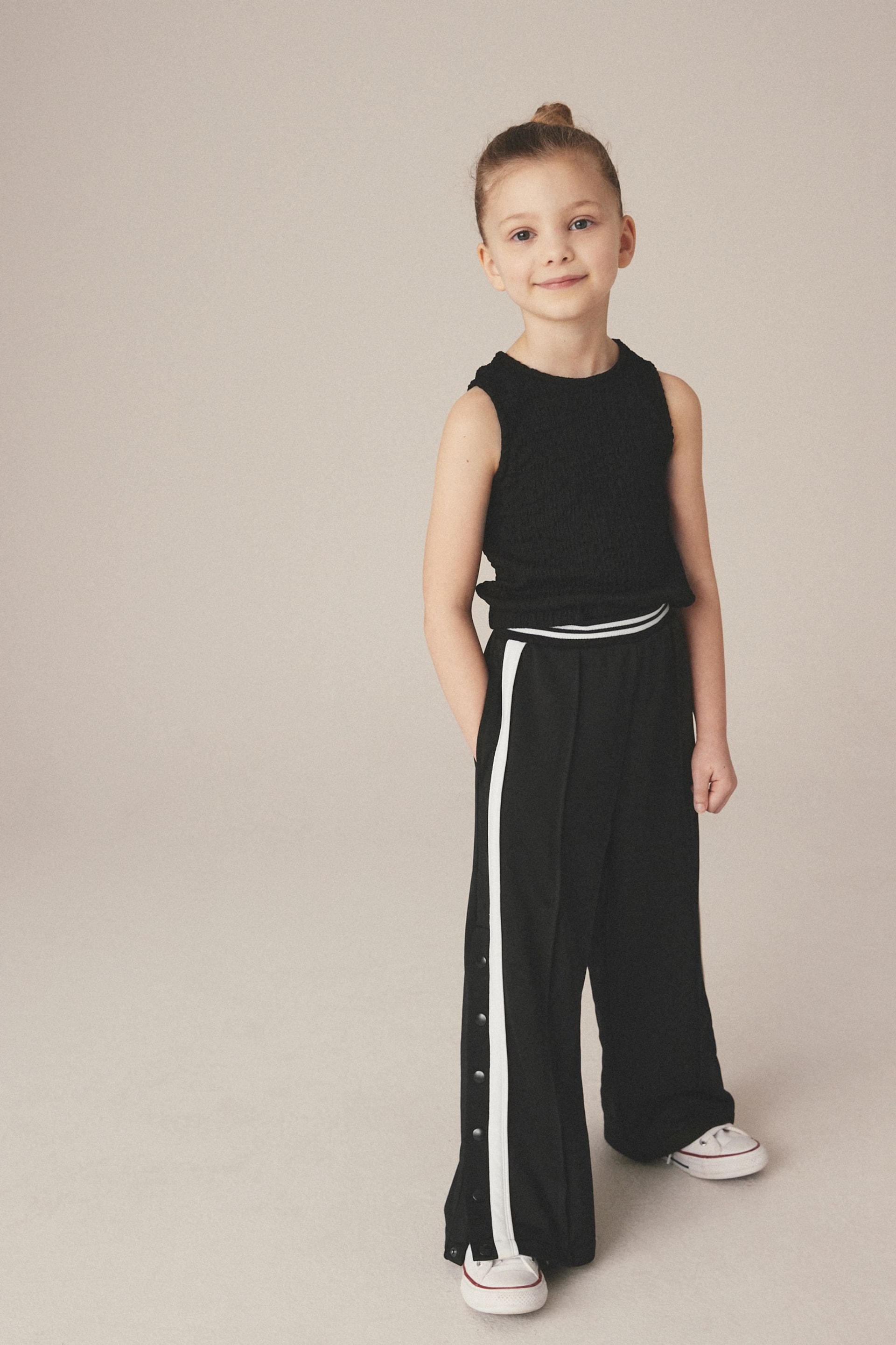 Black Wide Leg Popper Joggers (3-16yrs) - Image 1 of 7