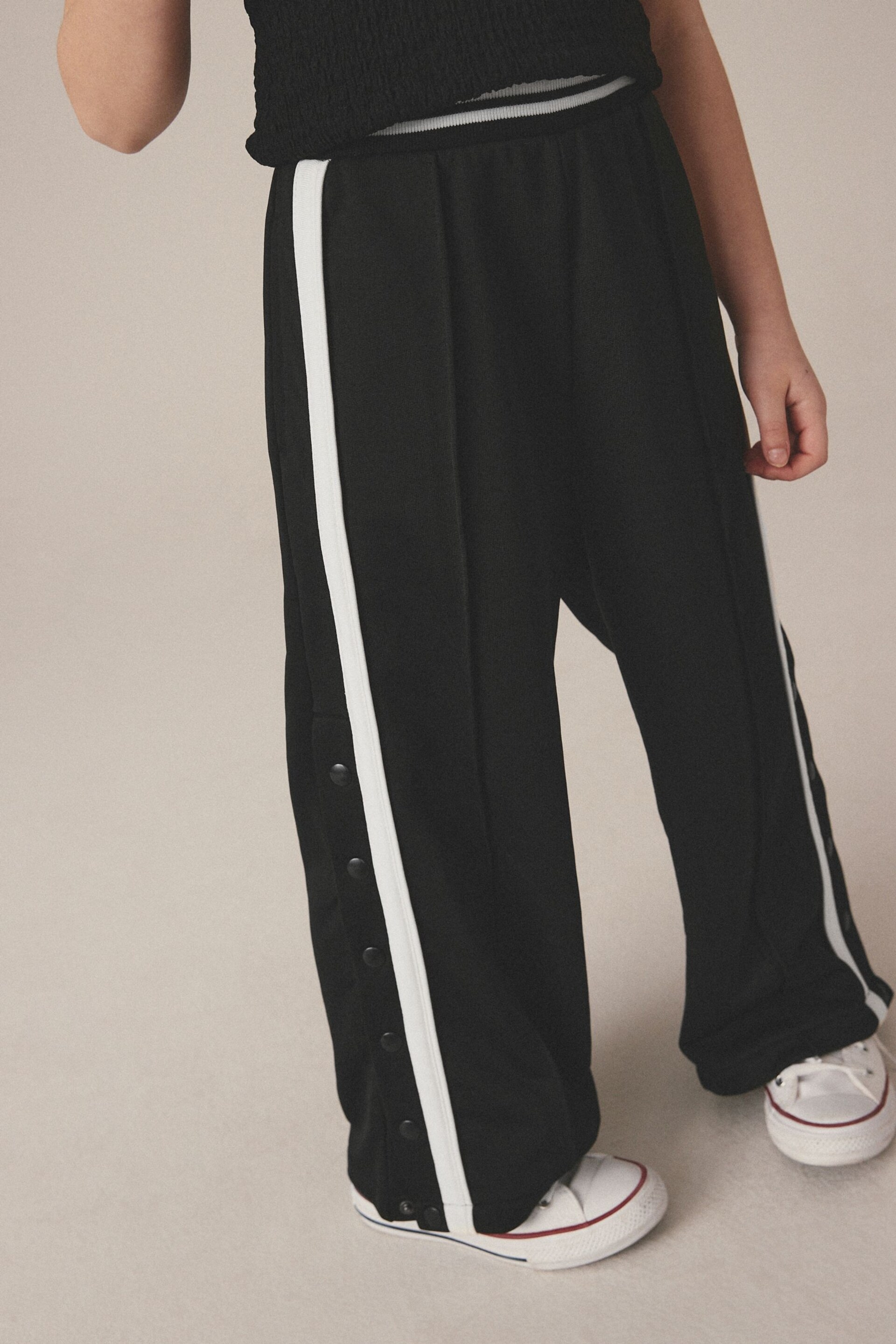 Black Wide Leg Popper Joggers (3-16yrs) - Image 3 of 7