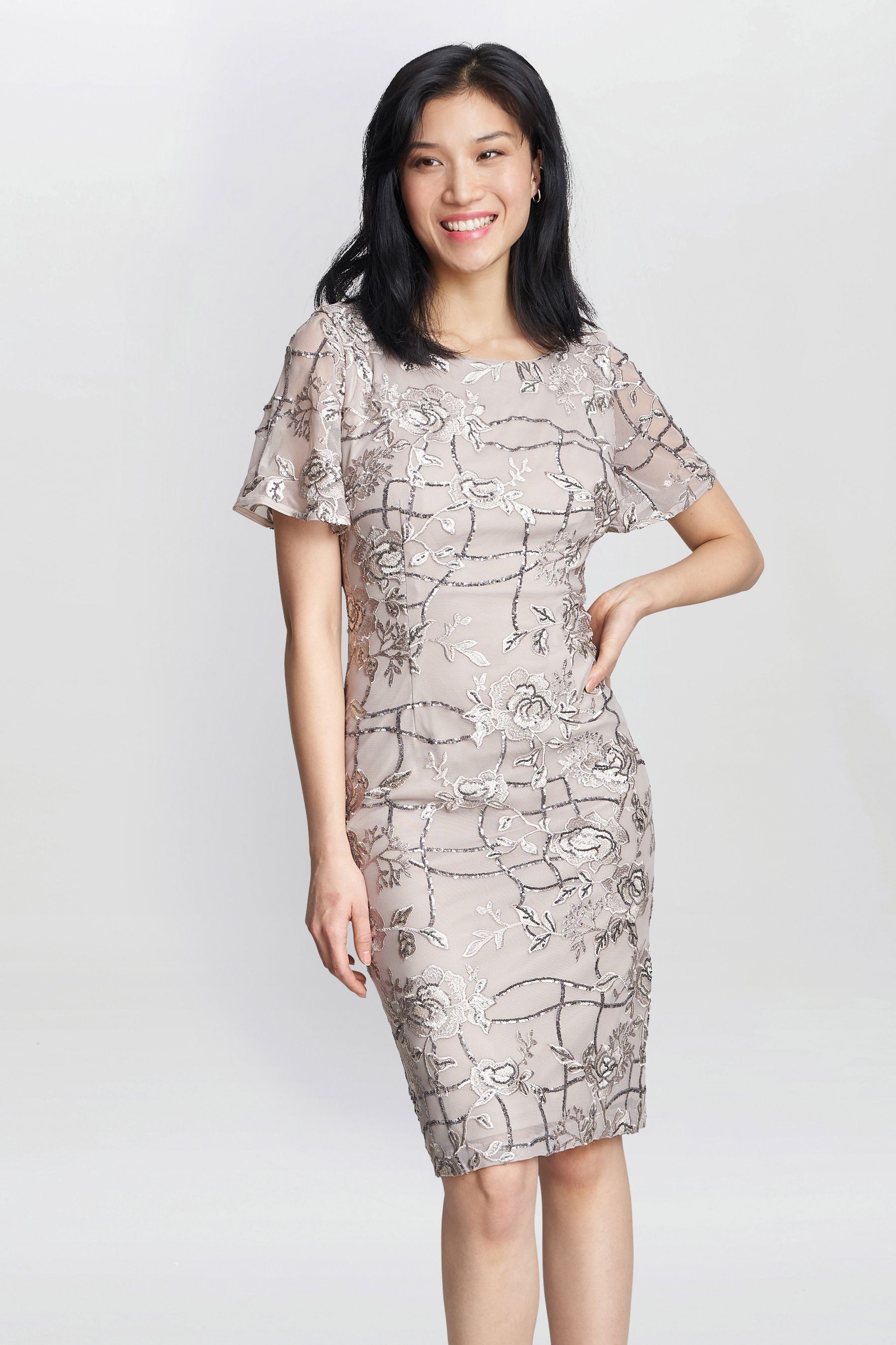 Buy Gina Bacconi Pink Claire Embroidered Shift Evening Dress from Next Luxembourg