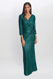 Gina Bacconi Blue Jacynda Sequin 3/4 Sleeve Wrap Dress With Twist - Image 1 of 5