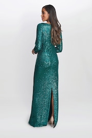Gina Bacconi Blue Jacynda Sequin 3/4 Sleeve Wrap Dress With Twist - Image 2 of 5