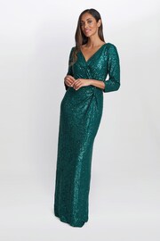 Gina Bacconi Blue Jacynda Sequin 3/4 Sleeve Wrap Dress With Twist - Image 3 of 5
