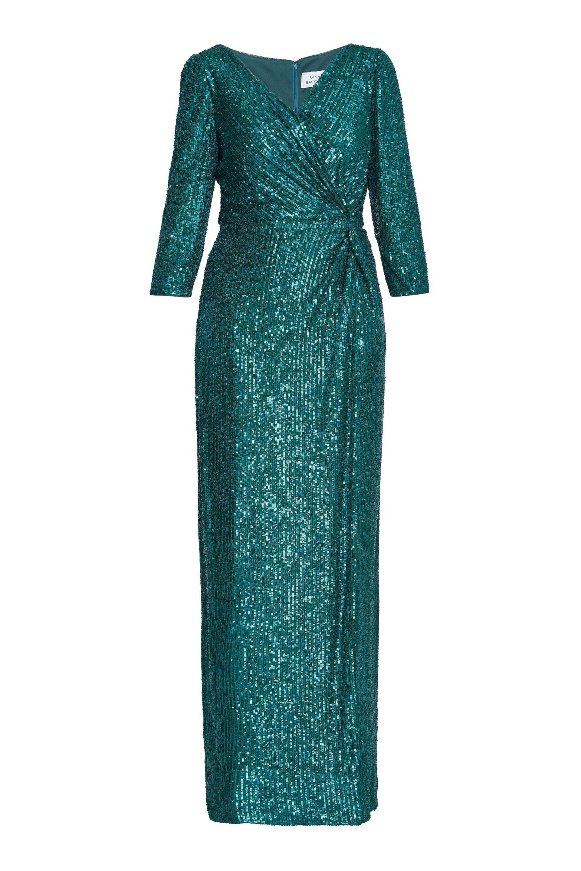 Gina Bacconi Blue Jacynda Sequin 3/4 Sleeve Wrap Dress With Twist - Image 5 of 5