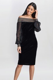 Gina Bacconi Taylor Velvet Off The Shoulder Black Dress - Image 1 of 5