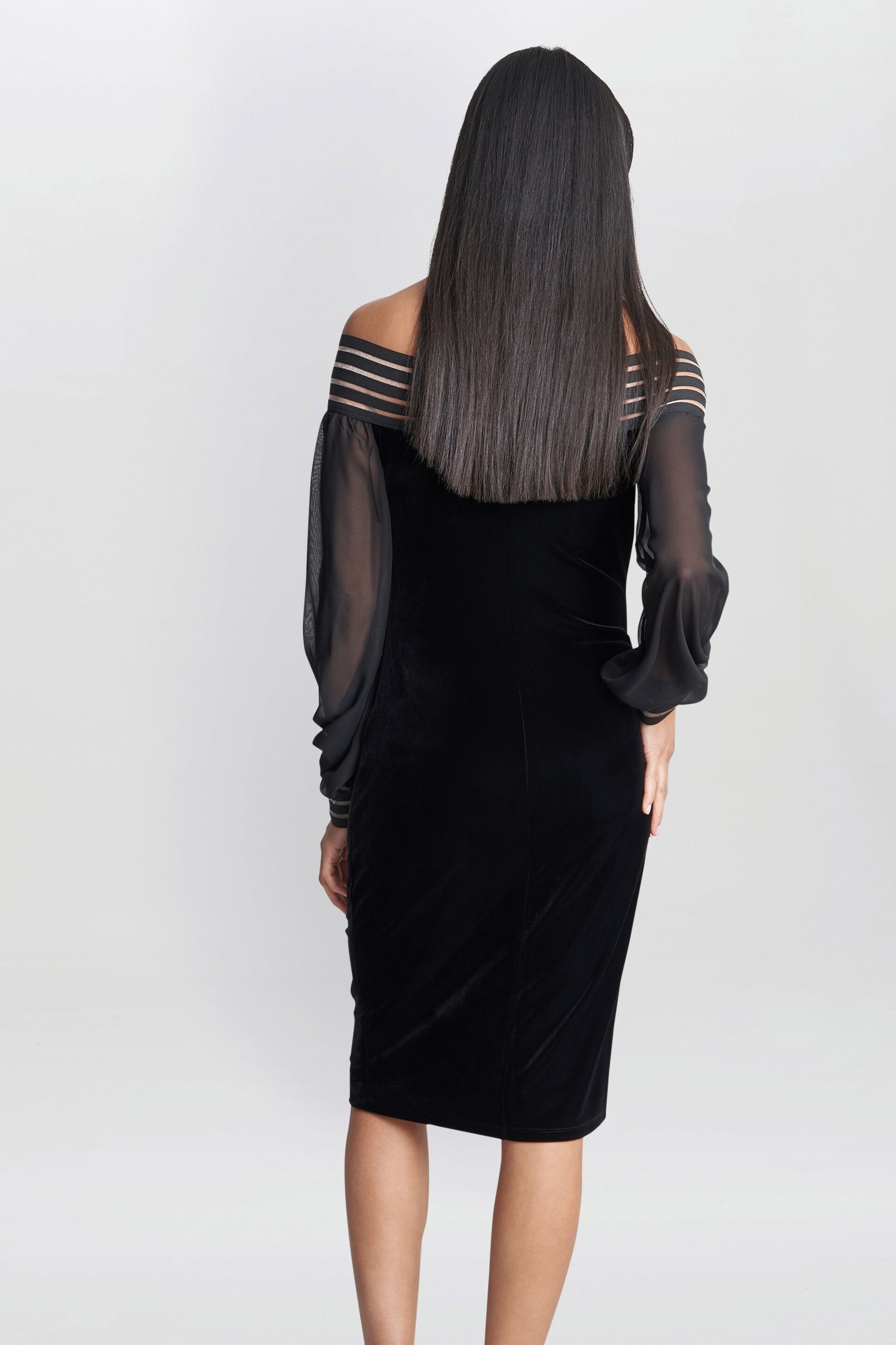 Gina Bacconi Taylor Velvet Off The Shoulder Black Dress - Image 2 of 5