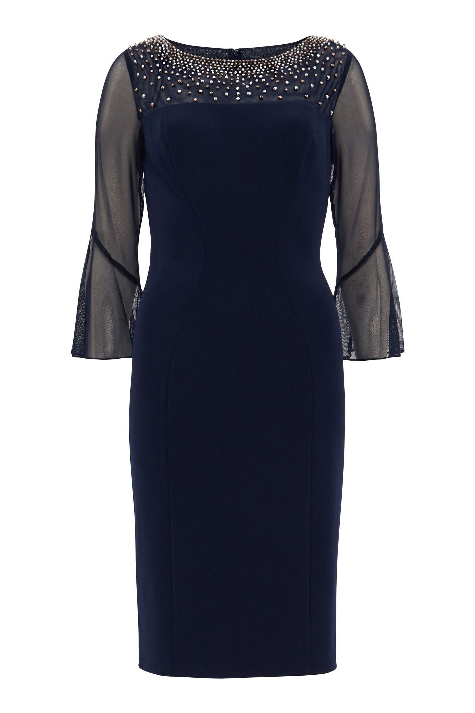 Buy Gina Bacconi Blue Maurine Beaded Neckline Sheath Dress With Illusion Sleeves from Next Luxembourg