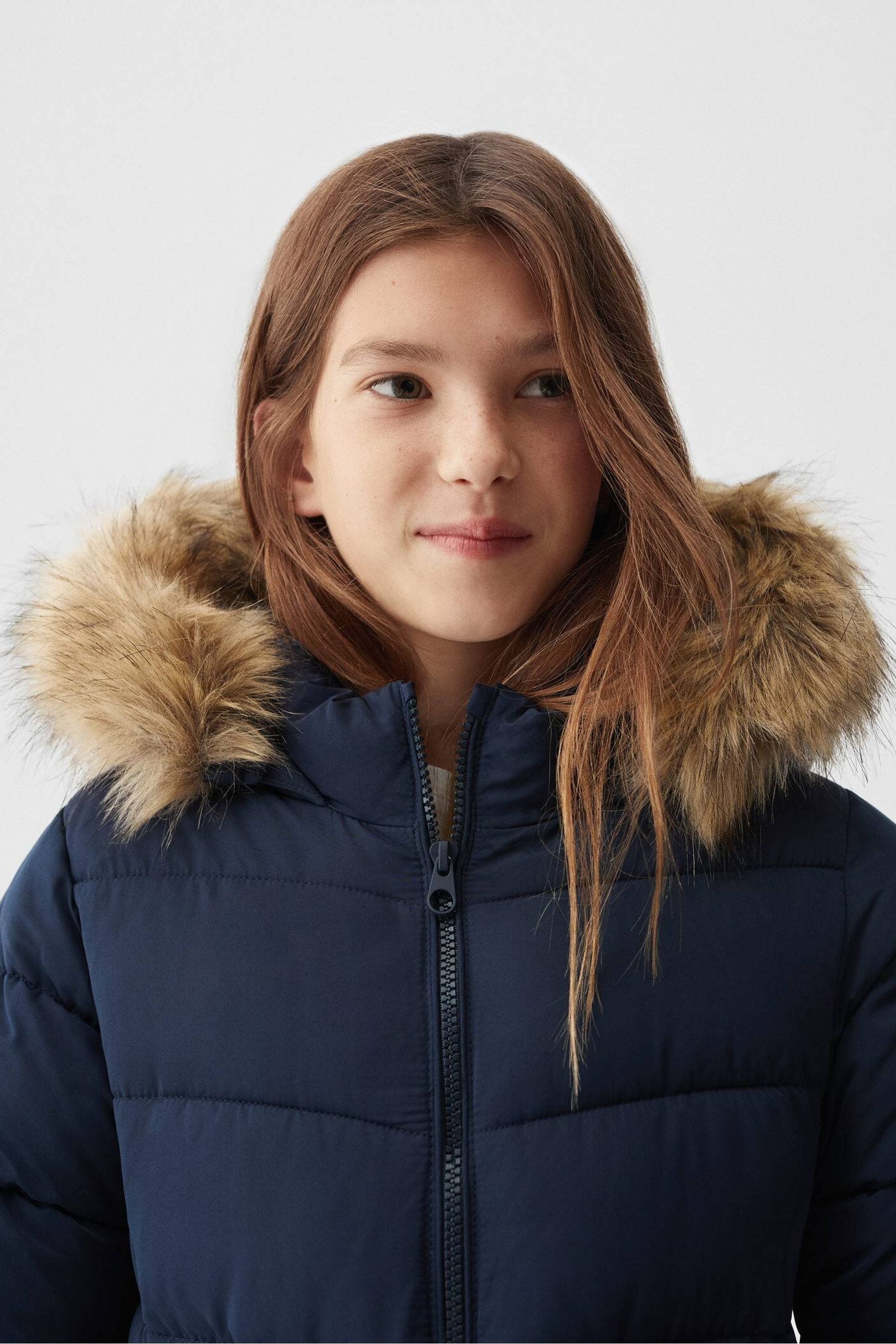 Buy Mango Blue Puffer Coat With Faux Fur Hood from the Next UK online shop