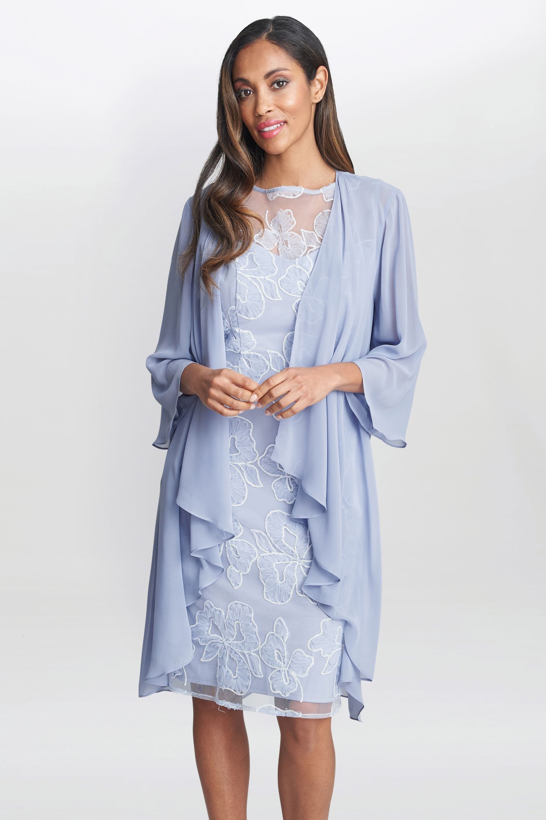 Buy Gina Bacconi Blue Elia Embroidered Dress And Chiffon Jacket from Next Luxembourg