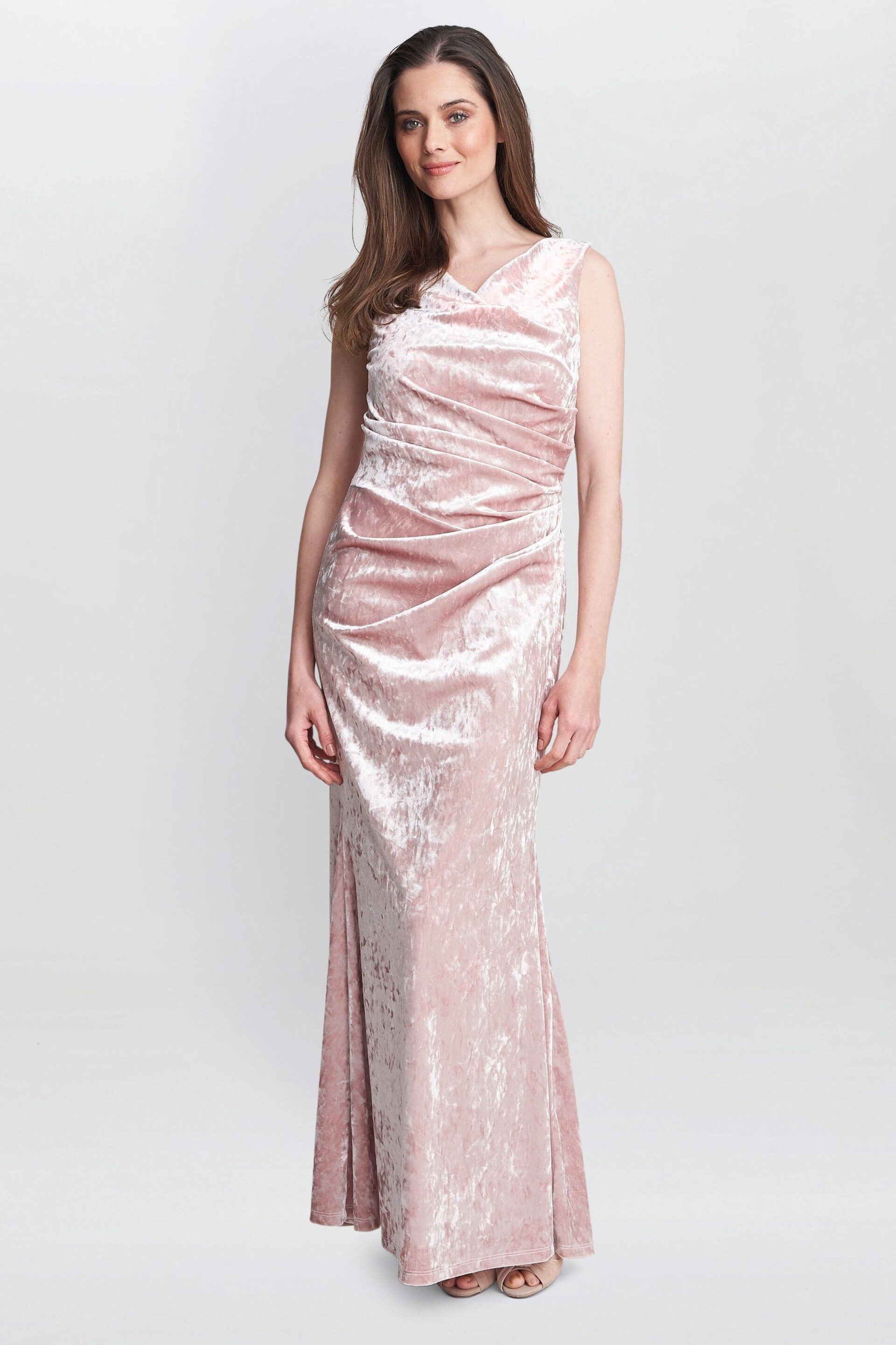 Gina Bacconi Pink Talia Crushed Velvet Maxi Dress - Image 1 of 5