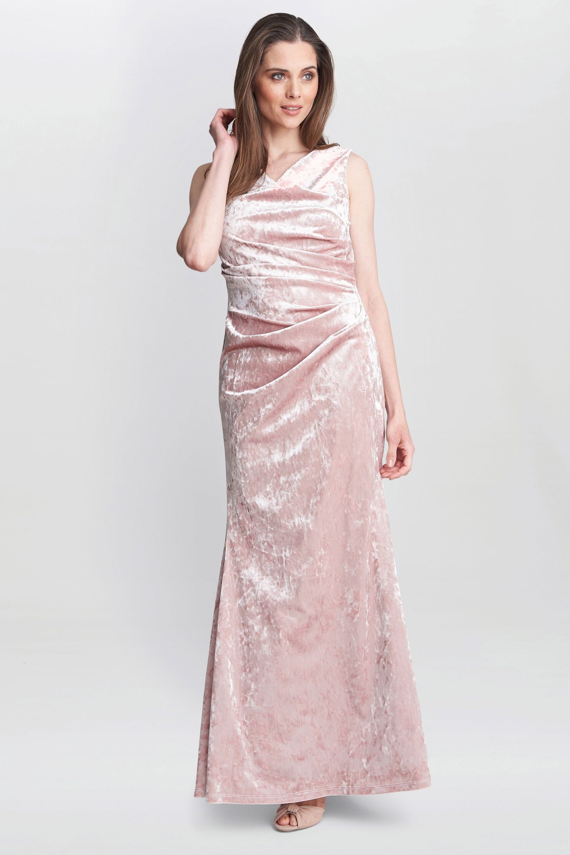 Gina Bacconi Pink Talia Crushed Velvet Maxi Dress - Image 3 of 5
