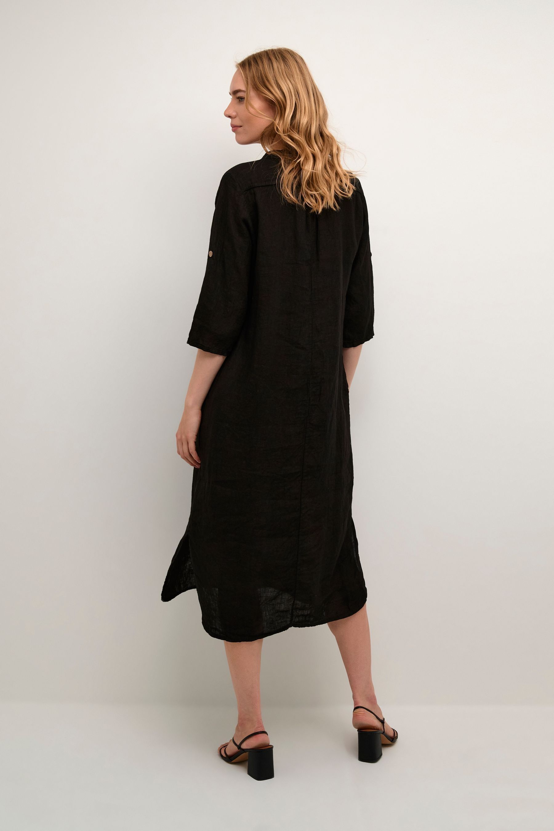 Buy Cream Bellis Long Sleeve Black Midi 100 Linen Dress from the Next UK online shop