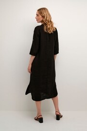 Cream Bellis Long Sleeve Black Midi 100% Linen Dress - Image 2 of 6