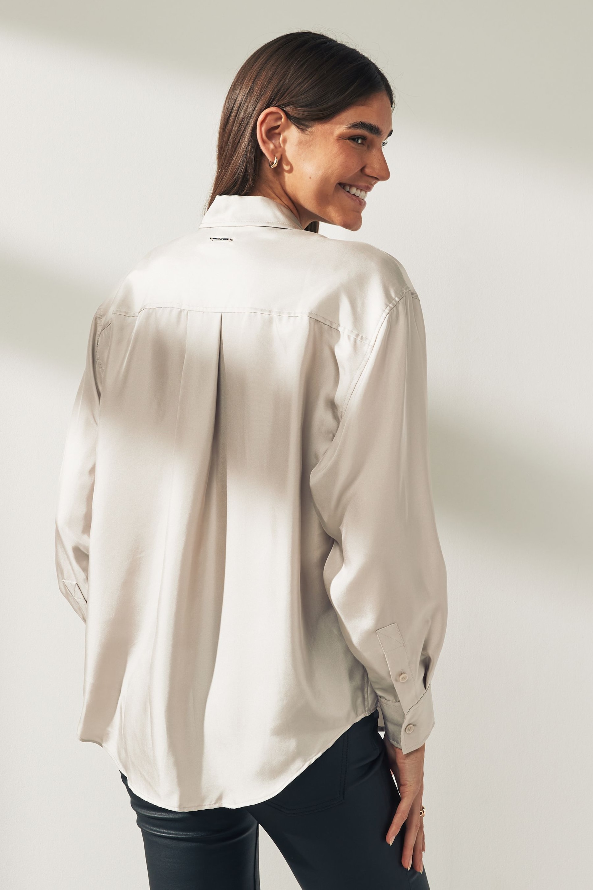 Calvin Klein Grey Silk Relaxed Shirt - Image 2 of 5