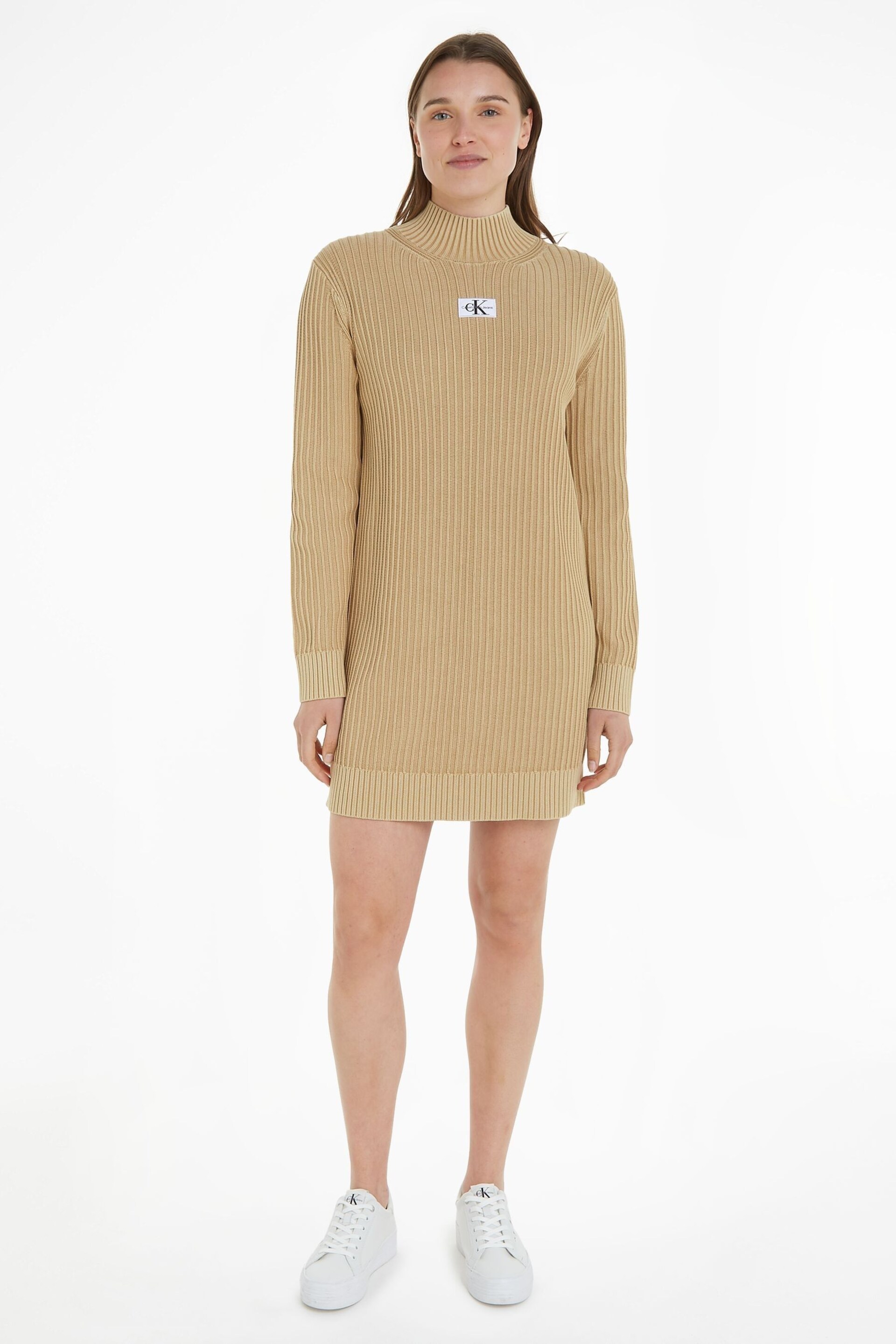 Calvin Klein Jeans Woven Label Sweater Natural Dress - Image 1 of 6