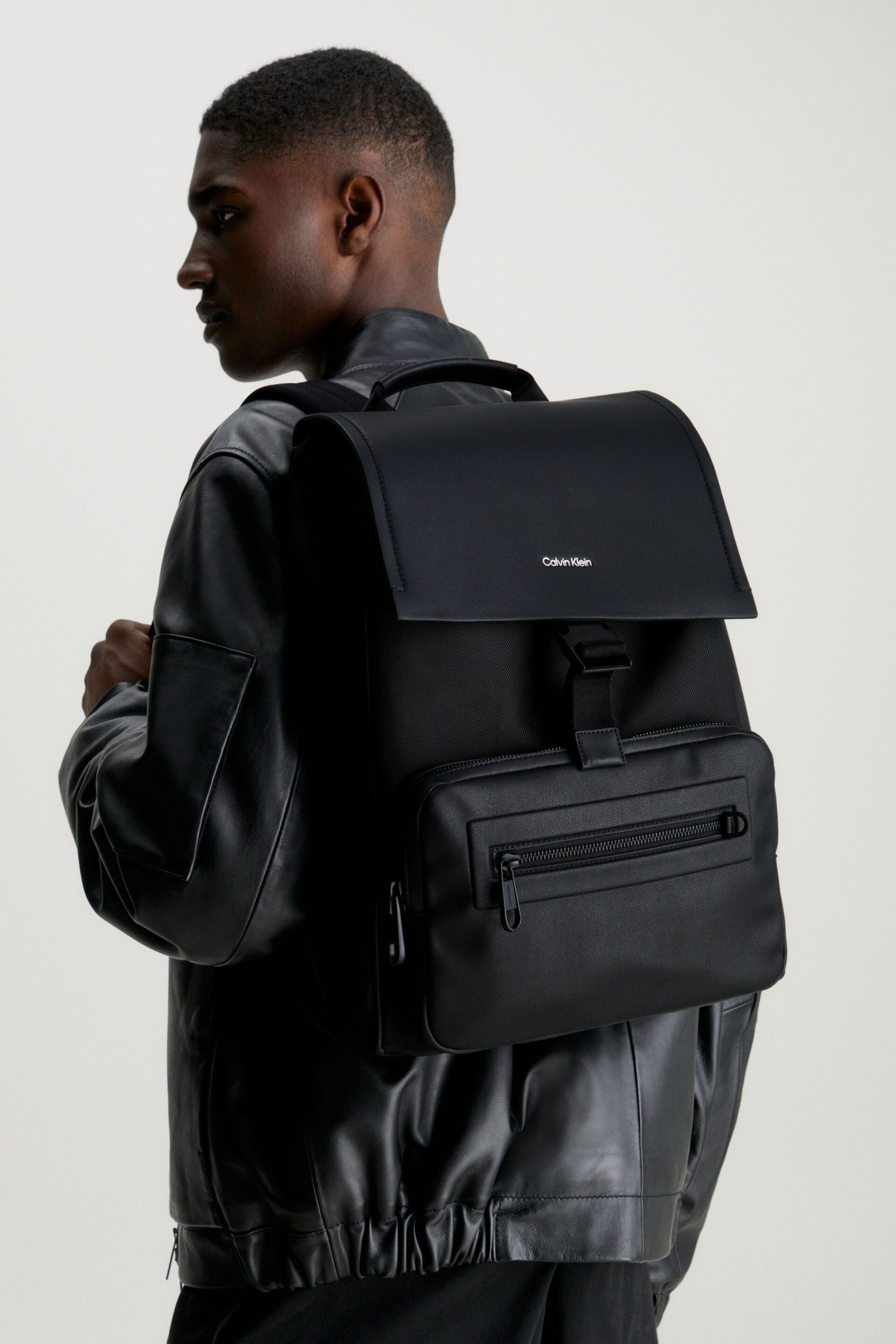 Calvin Klein Black Elevated Flap Backpack - Image 1 of 5