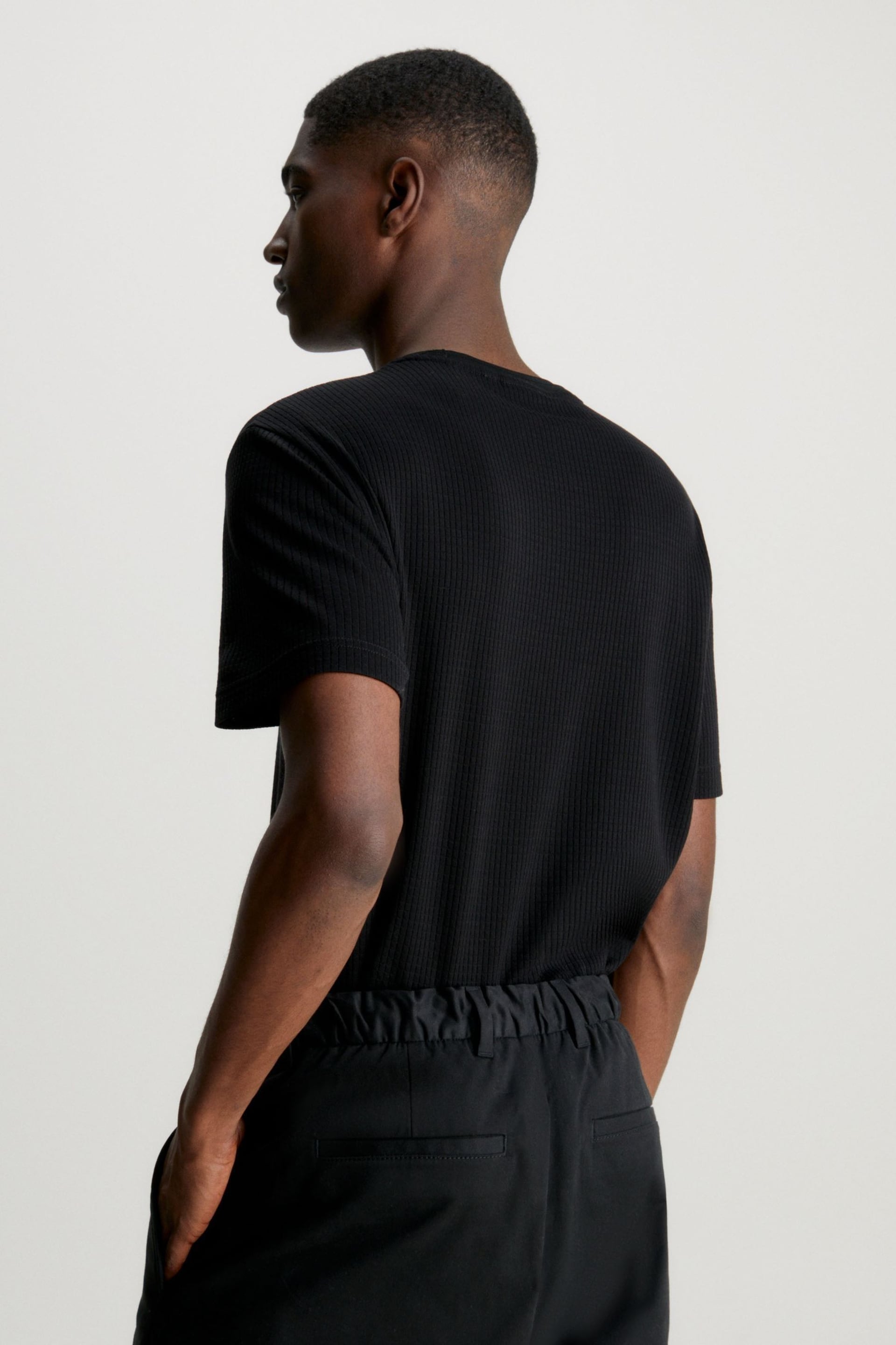 Calvin Klein Black Waffle T-Shirt - Image 2 of 5