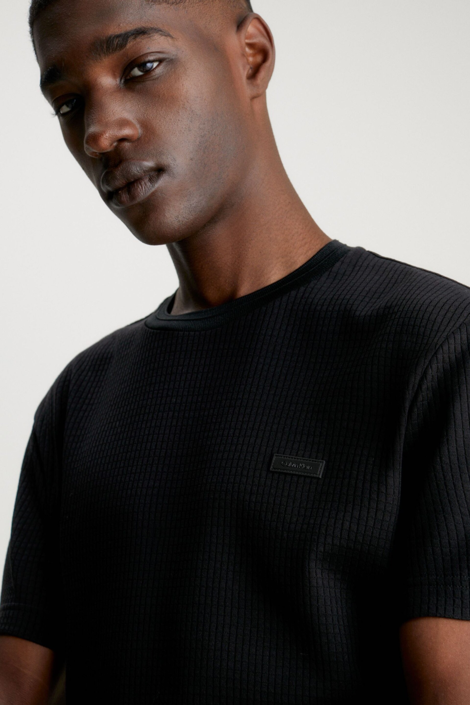 Calvin Klein Black Waffle T-Shirt - Image 3 of 5