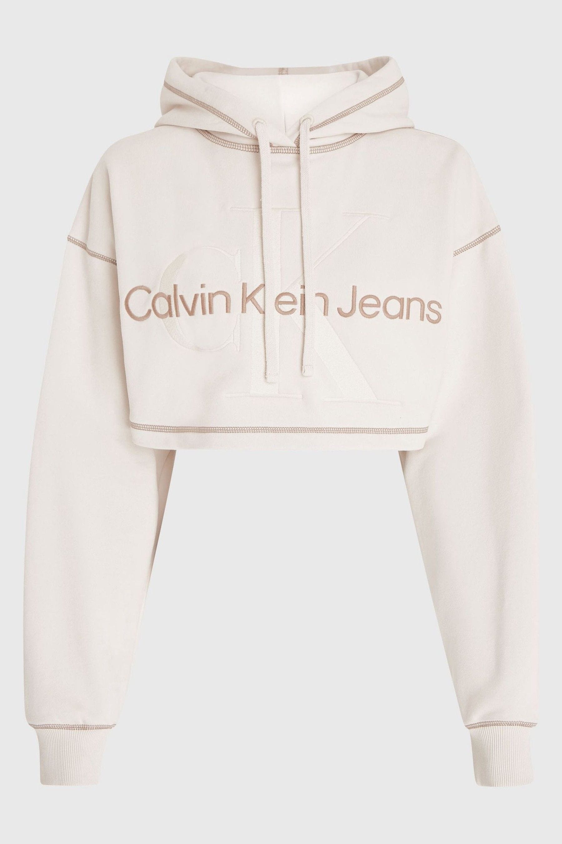 Buy Calvin Klein Jeans Cream Monologo Cropped Hoodie from Next Luxembourg